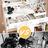 39.8" White Vanity Desk with Mirror and Lights, Modern Makeup Table with Charging Station and Storage