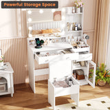 39.8" White Vanity Desk with Mirror and Lights, Modern Makeup Table with Charging Station and Storage
