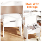 39.8" White Vanity Desk with Mirror and Lights, Modern Makeup Table with Charging Station and Storage