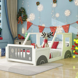 Car-Shaped Twin Size Platform Bed for Kids’ Bedroom, Solid Car Bed for Gift,Low Profile,White