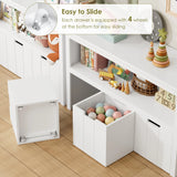 Kids Toy Storage, Cubes Storage Bins with 3 Drawers, White Toy Box with Shelves and Wheels