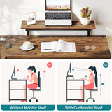 58" Computer Desk with LED Lights L Shaped Corner Desk with Power Outlet & Monitor Stand Home Office Desk, Rustic
