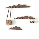 Hill Shape Wooden Wall Hook Rack Long Row Coat & Storage Organizer