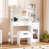 39.8" White Vanity Desk with Mirror and Lights, Modern Makeup Table with Charging Station and Storage