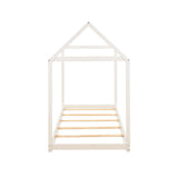 Wood Twin Size Kids House Bed Frame,Montessori Floor Bed for Toddler,White