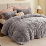 Malea Shaggy Comforter Set, Long Faux Fur Cozy down Alternative, Modern Casual Ultra Soft All Season Fluffy Bedding with Matching Sham, King/Cal King, Grey 3 Piece
