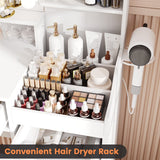 39.8" White Vanity Desk with Mirror and Lights, Modern Makeup Table with Charging Station and Storage