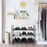 3 Tier Free Standing Shoe Rack, Metal Shoe Storage Shelf for 9-12 Pairs, Easy to Assemble, Entryway, Bedroom, Black