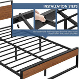 Yaheetech Queen Metal Platform Bed Frame with Rustic Wooden Headboard and Footboard, Mattress Foundation/No Box Spring Needed/12 Inch Underbed Storage/Slats Support/No Noise/Easy Assembly, Walnut