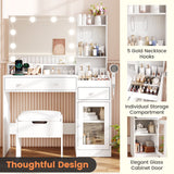 39.8" White Vanity Desk with Mirror and Lights, Modern Makeup Table with Charging Station and Storage
