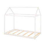 Wood Twin Size Kids House Bed Frame,Montessori Floor Bed for Toddler,White