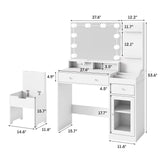 39.8" White Vanity Desk with Mirror and Lights, Modern Makeup Table with Charging Station and Storage