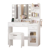 39.8" White Vanity Desk with Mirror and Lights, Modern Makeup Table with Charging Station and Storage