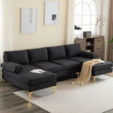 Sectional Sofa, U-Shape Convertible Couch Set with Soft Linen Fabric, Lounge Sleeper with Chaise for Living Room 4 Seat Black