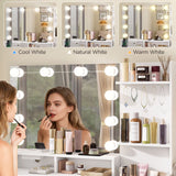 39.8" White Vanity Desk with Mirror and Lights, Modern Makeup Table with Charging Station and Storage